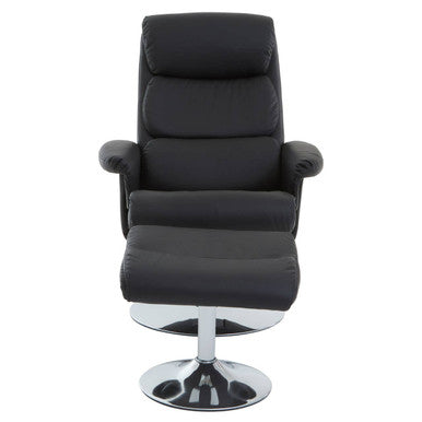 Denton Black Leather Reclining Chair With Footstool