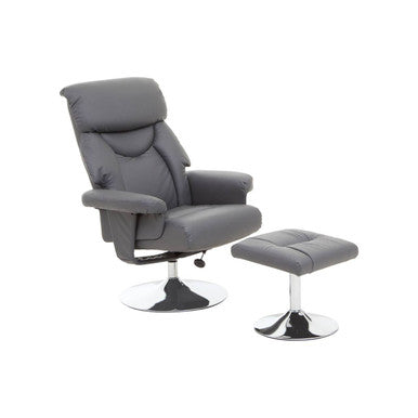 Denton Grey Leather Reclining Chair & Footstool