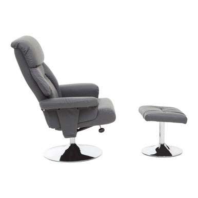 Denton Grey Leather Reclining Chair & Footstool