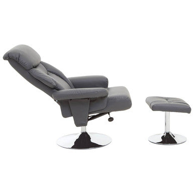 Denton Grey Leather Reclining Chair & Footstool