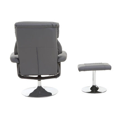 Denton Grey Leather Reclining Chair & Footstool