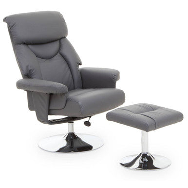 Denton Grey Leather Reclining Chair & Footstool