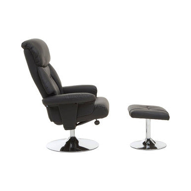 Denton Black Leather Reclining Chair & Footstool