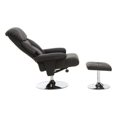 Denton Black Leather Reclining Chair & Footstool