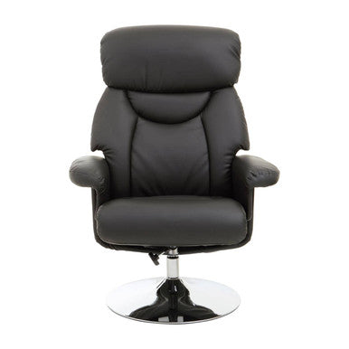 Denton Black Leather Reclining Chair & Footstool