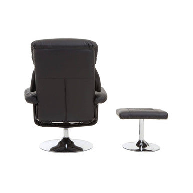 Denton Black Leather Reclining Chair & Footstool