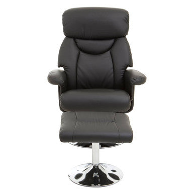 Denton Black Leather Reclining Chair & Footstool