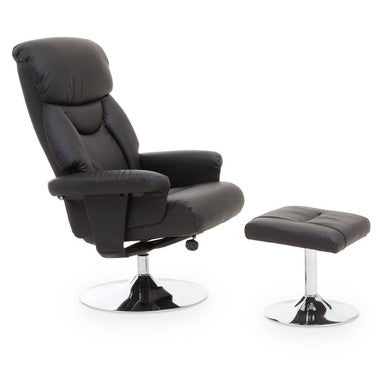 Denton Black Leather Reclining Chair & Footstool