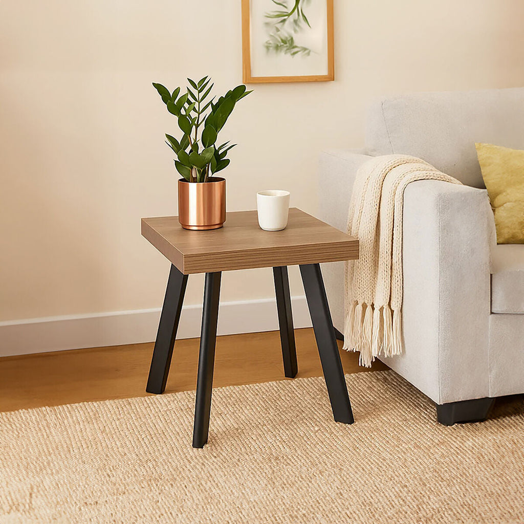 Natural Wood Top Side Table With Black Metal Splayed Legs, Oakwill