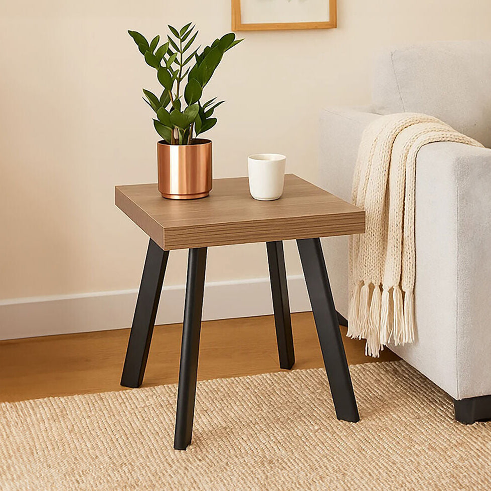 Natural Wood Top Side Table With Black Metal Splayed Legs, Oakwill