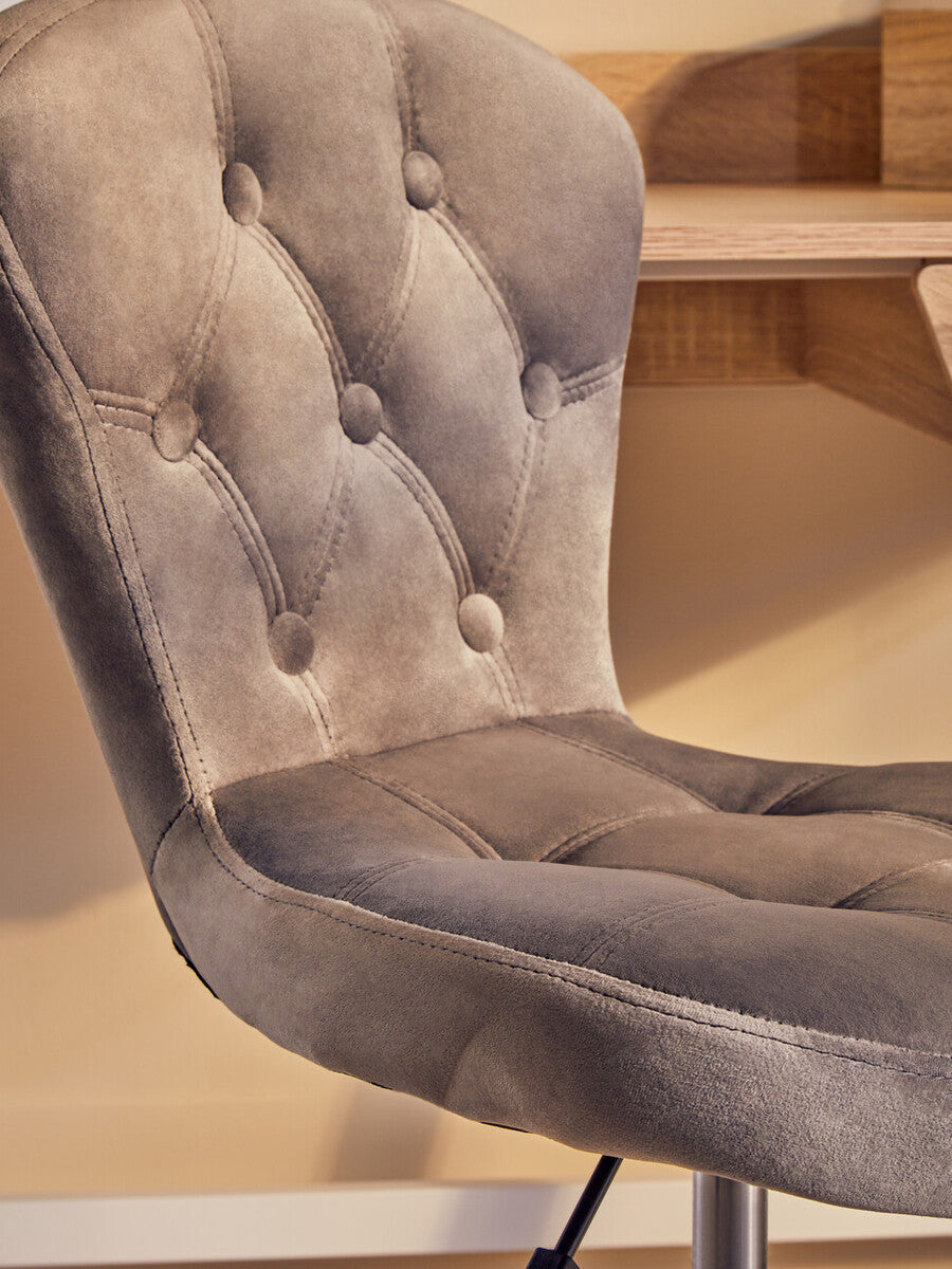 Fayth Grey Velvet Buttoned Home Office Chair