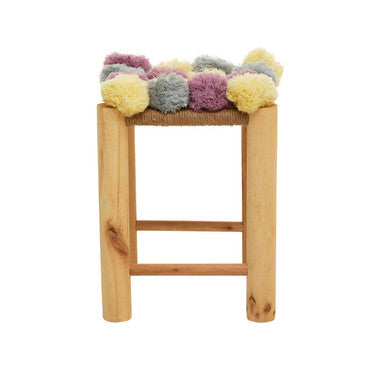 West Village Grey Beige & Pink Pom Stool