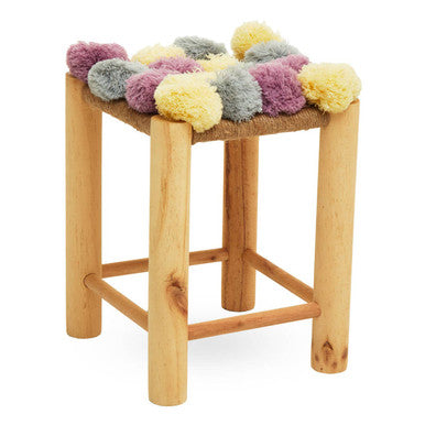 West Village Grey Beige & Pink Pom Stool
