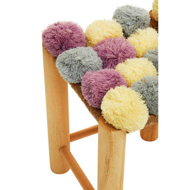 West Village Grey Beige & Pink Pom Stool