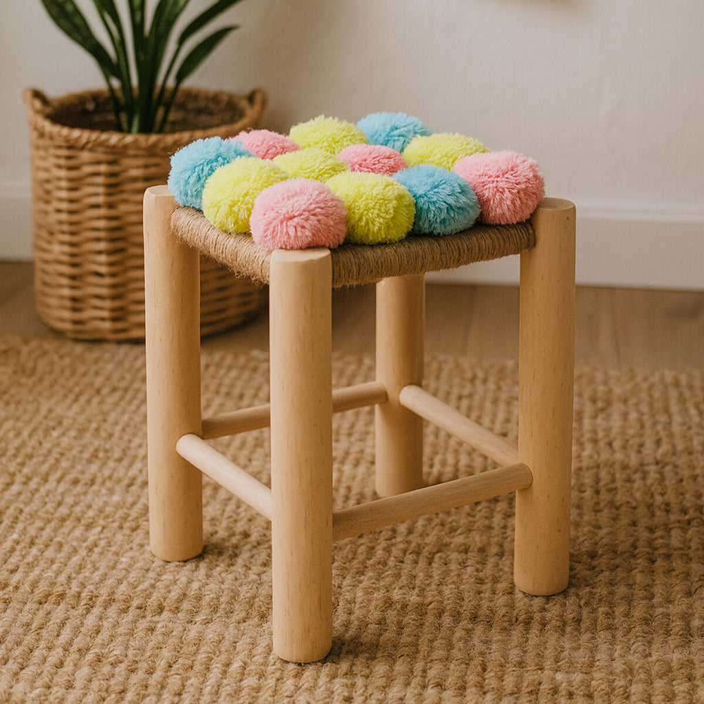 West Village Pink Blue & Yellow Pom Stool