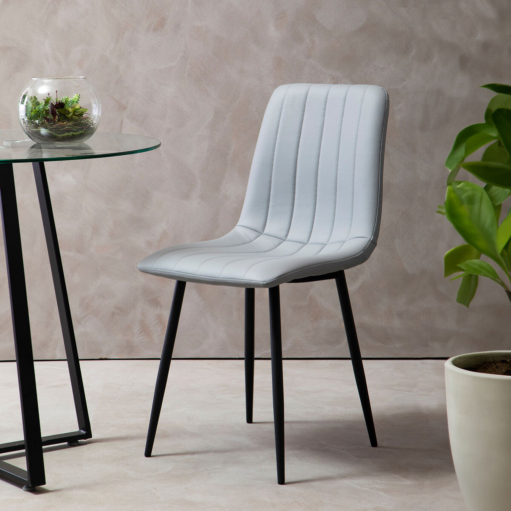 Tiana Set Of 4 Light Grey Leather Dining Chairs
