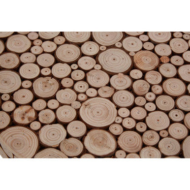 Natural Fir Wood Disc Mosaic Round Coffee Table With Black Metal Hairpin Legs, Lacuna