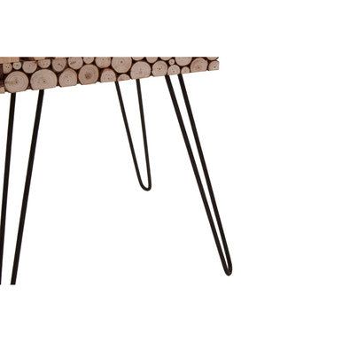 Distressed Fir Wood & Disc Top Square Side Table With Hairpin Legs, Lacuna