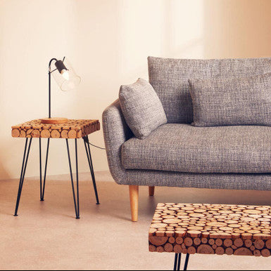 Distressed Fir Wood & Disc Top Square Side Table With Hairpin Legs, Lacuna