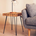 Distressed Fir Wood & Disc Top Square Side Table With Hairpin Legs, Lacuna