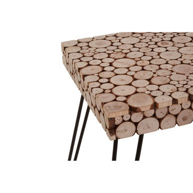 Distressed Fir Wood & Disc Top Square Side Table With Hairpin Legs, Lacuna