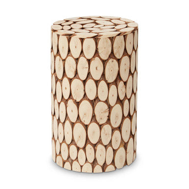 Distressed Fir Wood Mosaic Side Table & Stool, Lacuna