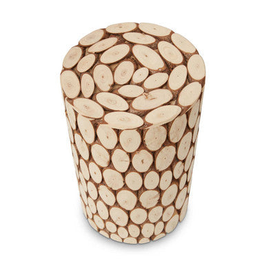 Distressed Fir Wood Mosaic Side Table & Stool, Lacuna