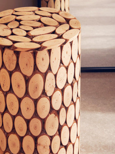 Distressed Fir Wood Mosaic Side Table & Stool, Lacuna