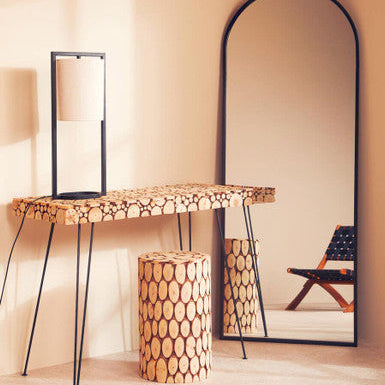 Distressed Fir Wood Mosaic Side Table & Stool, Lacuna