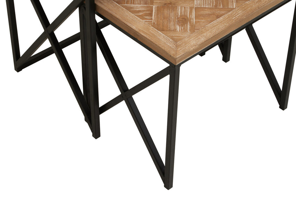 Natural Parquet Fir Wood Set Of Two Nesting Tables With Black Metal Frame, Kickford