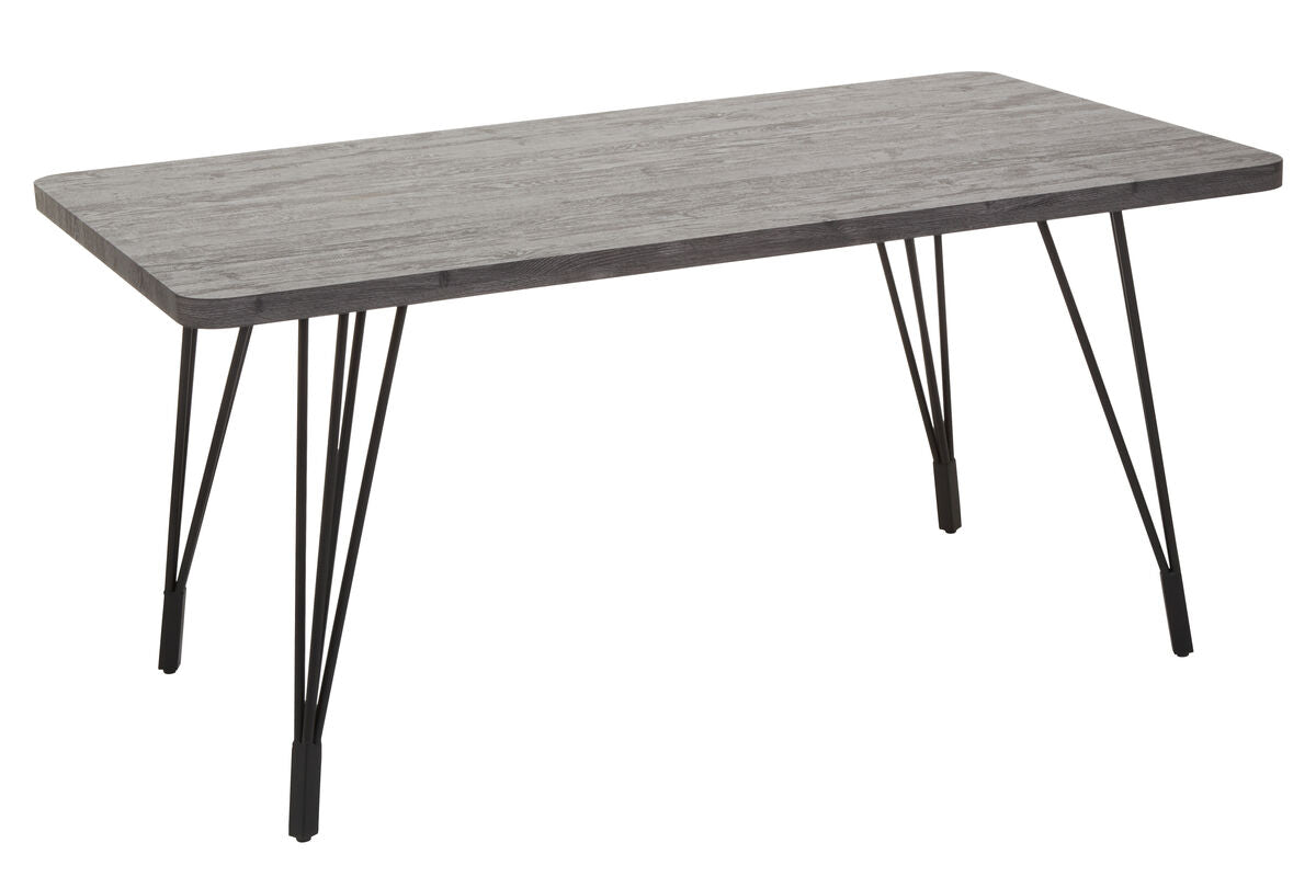 Dark Grey Veneer Wooden Dining Table With Black Slender Legs, Anube