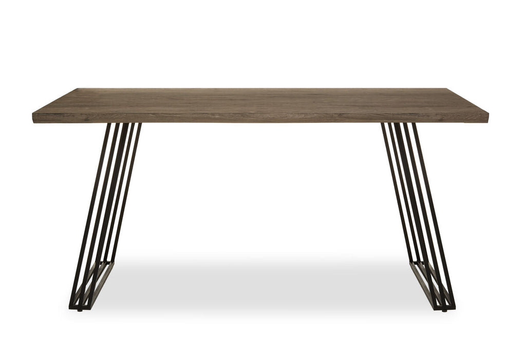Light Brown Veneer Wooden Top Dining Table With Black U Shaped Metal Base, Adele