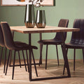 Light Brown Veneer Wooden Top Dining Table With Black U Shaped Metal Base, Adele