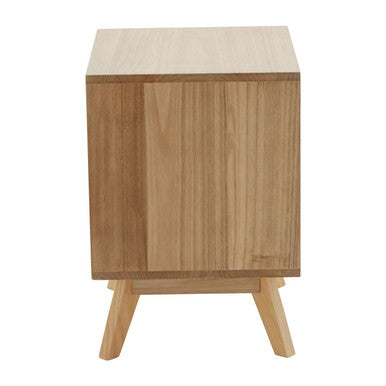 Grey & White Two-Drawer Bedside Table With Natural Wood Frame, Watson