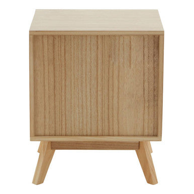 Grey & White Two-Drawer Bedside Table With Natural Wood Frame, Watson