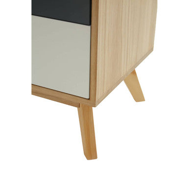 Grey & White Two-Drawer Bedside Table With Natural Wood Frame, Watson