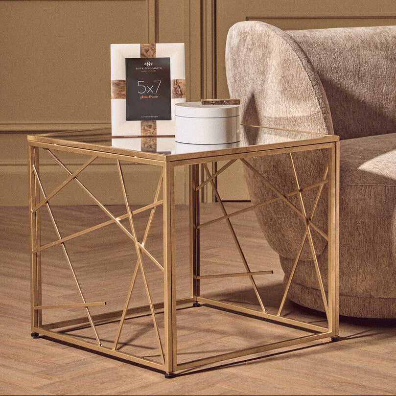 Farran Gold Side Table With Mirror Top