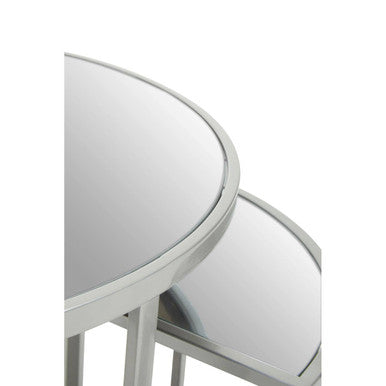 Set Of 5 Glass Top Silver Frame Nesting Tables With Geometric Design, Farran