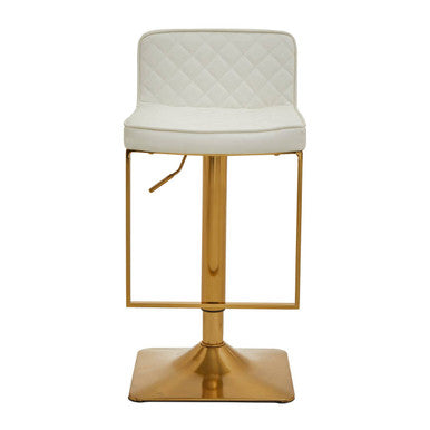 Baina White & Gold Bar Stool With Square Base