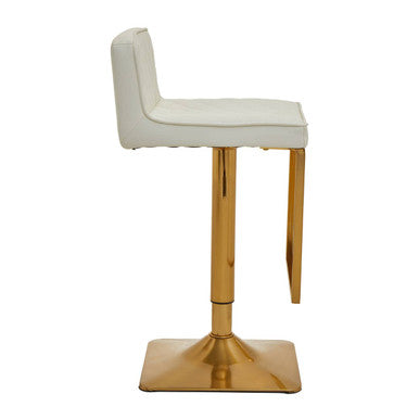 Baina White & Gold Bar Stool With Square Base