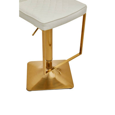 Baina White & Gold Bar Stool With Square Base