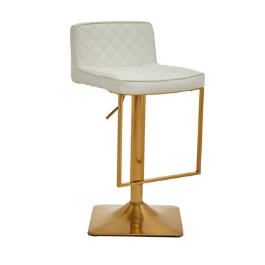 Baina White & Gold Bar Stool With Square Base