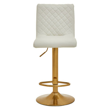 Baina White & Gold Bar Stool With Round Base
