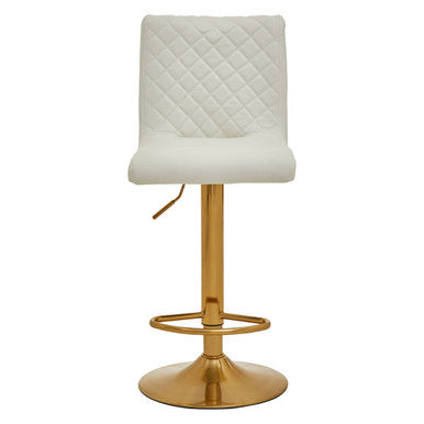 Baina White & Gold Bar Stool With Round Base