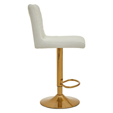 Baina White & Gold Bar Stool With Round Base