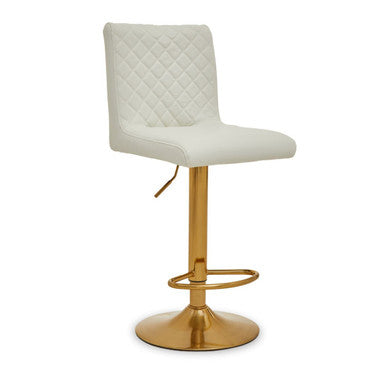 Baina White & Gold Bar Stool With Round Base