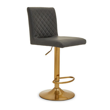 Baina Dark Grey & Gold Bar Stool With Round Base