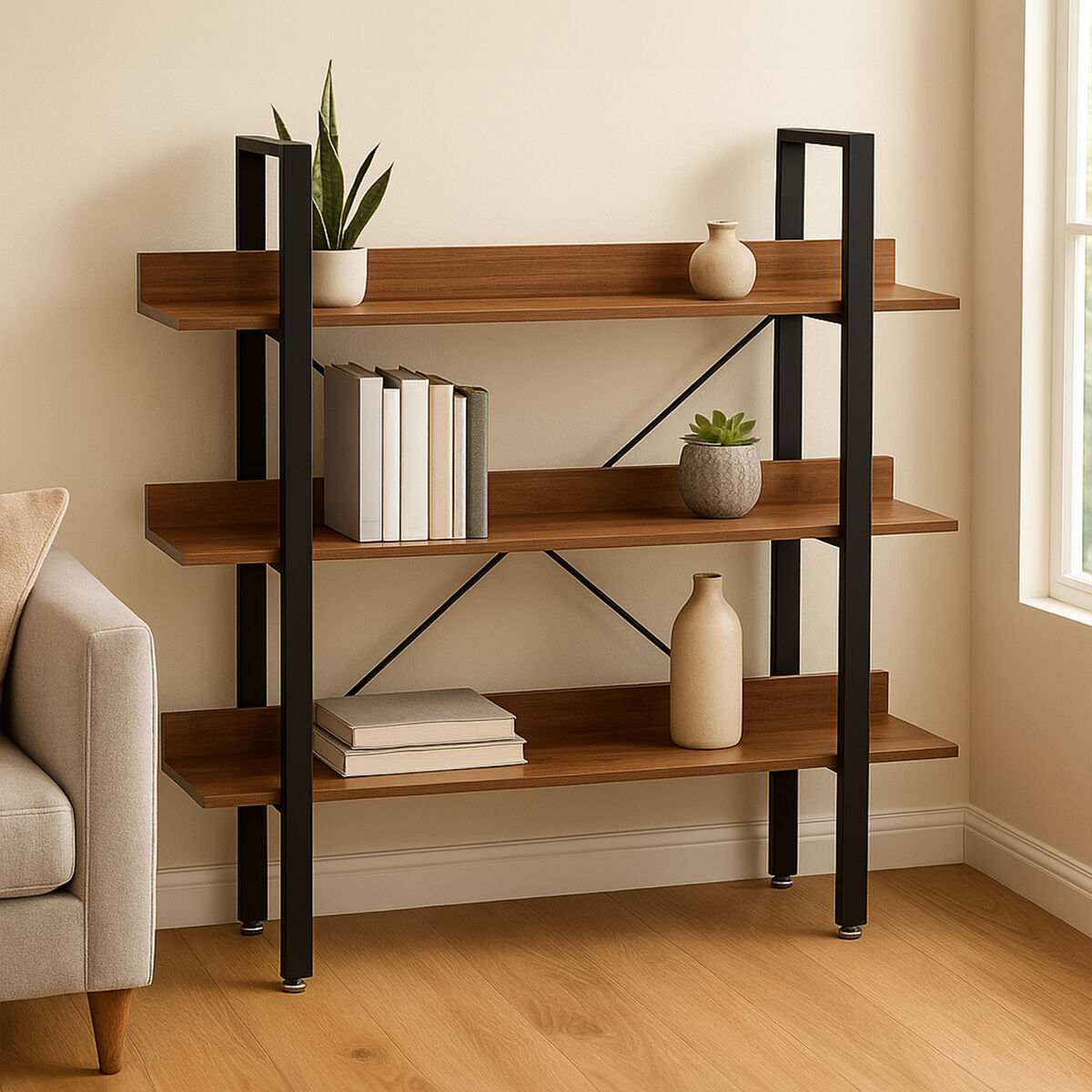 Laxton 3 Tier Black Contemporary Shelf Unit