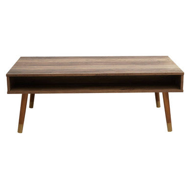 Brown Wood Veneer Coffee Table With 2 Drawers & Angular Wooden Legs, Frida