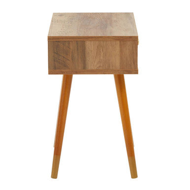 Natural Brown Wood Bedside Table With 1 Drawer & Angular Legs, Frida